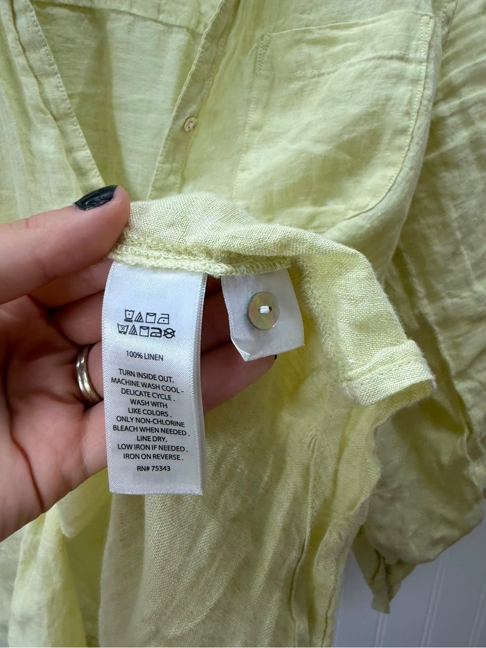 Sigrid Olsen Pale pastel yellow coastal beach Linen Button-Down Shirt - Picture 8 of 9